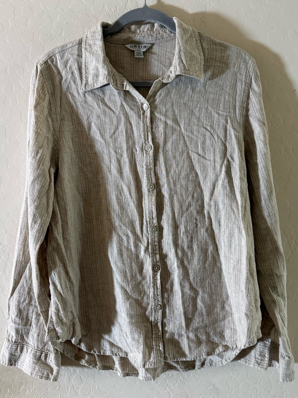 Orvis, medium, linen blend, button up shirt